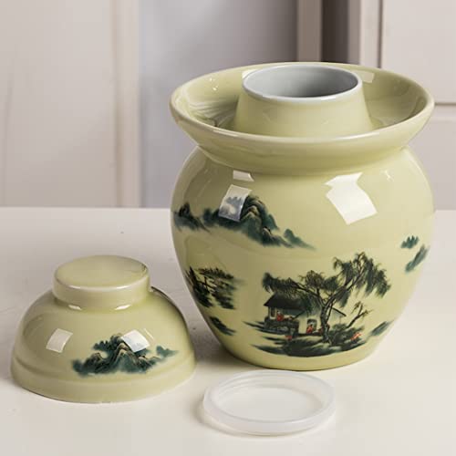 ZHOUXIAO Retro Traditional Ceramic Pickle Jar Fermentation Crock Jar, Chinese Pickle Jar,Fermenting Tank with Water Seal Airlock Lid Stoneware Fermenter for Sauerkraut,Kimchi B-0.5KG