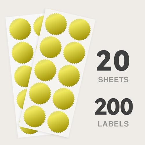 2 inch Round Gold Foil Stickers for Embossing 200 Pcs, Wmiwulien Blank Self Adhesive Notary Embosser Seal Stickers with Serrated Edge for Certificate Package, Envelope, Wafer, Awards Legal Metallic - color: Gold