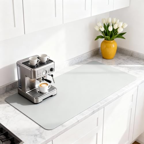 Dish Drying Mat Super Absorbent – 17" x 31" Coffee Mat for Countertops – Non-Slip Drying Mat for Kitchen Counter – Easy to Clean Water Absorbent Mat – XLarge Dish Drying Mats (Lite Gray) - color: Lite Gray, size: 17" x 31"