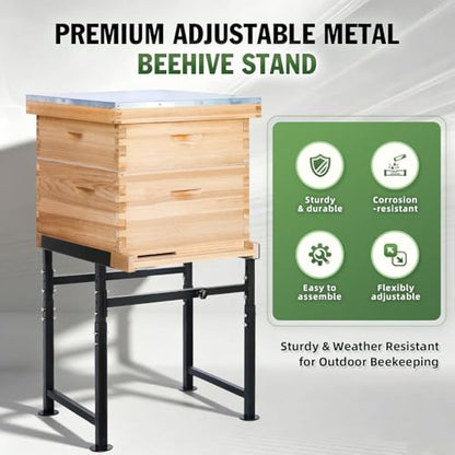 Bee Hive Stand for 8 & 10 Frame Beehive Boxes, Metal Bee Hive Stand, Adjustable Height 16.1"-20.9" & Adjustable Width 15"-19", Easy to Assemble Bee Stand for Beekeeping Supplies & Tools (Black)