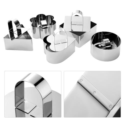 HULISEN Set of 5 Cake Ring Mold, Stainless Steel 3” Dessert Food Molds with Pushers, Food Cooking Rings for Tuna Tartare, Pancake, Rice - size: 5 Shapes/ Set-3 Inch with Pushers
