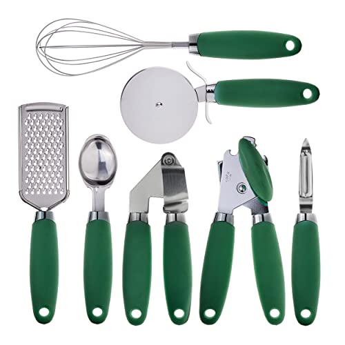 COOK WITH COLOR Kitchen Gadget Set Stainless Steel Utensils with Soft Touch Handles, 7 Pieces, Stainless Steel Green - color: Stainless Steel Green