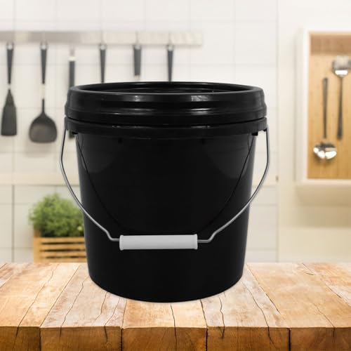 PartyKindom Heavy Duty Plastic Bucket with Lid 5L Small Sealed Pail Container for Household Cleaning and Waste Disposal Portable Black Thickened Water Bucket with Handle