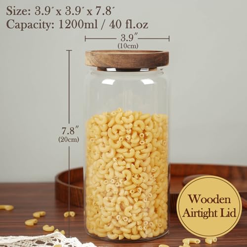 Labina Glass Storage Container Airtight Food Jars Kitchen Canister with Wood Lids, 40 Oz Wide Mouth Pantry Organization Glass Jar for Flour, Sugar, Cookie, Spagetti, Nuts and Candy (2 Pack) - size: A6: 40 Oz 2 pcs