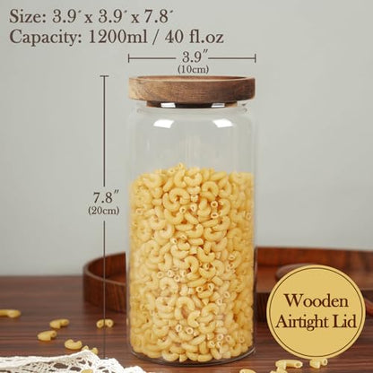 Labina Glass Storage Container Airtight Food Jars Kitchen Canister with Wood Lids, 40 Oz Wide Mouth Pantry Organization Glass Jar for Flour, Sugar, Cookie, Spagetti, Nuts and Candy (2 Pack) - size: A6: 40 Oz 2 pcs
