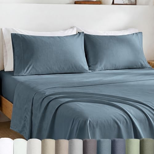 California Design Den Egyptian Percale Sheet Set Full Size - Certified 100% Egyptian Cotton, Lightweight Percale Cotton Sheets Full Size, Deep Pockets, Crisp & Durable Luxury Bedding Set - Slate Blue - color: Slate Blue, size: Full