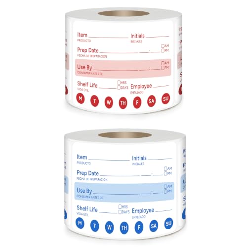 2 Rolls 600 Pcs 2 X 3 inch Removable Food Date Sticker Labels, Easy to Write for Freezer, Refrigerator Food Containers Date Sticker, Leftover Labels (Blue-Red-2X3inch) - style: Blue-Red-2X3inch