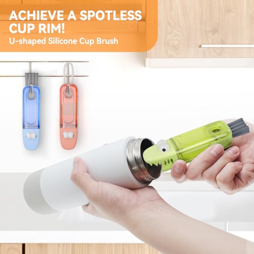 3 in 1 Cup Lid Gap Cleaning Brush Set, Multifunctional Bottle Cleaning Brush, Silicone Cup Lid Gap Cleaner, Home Kitchen Crevice Cleaning Tools (Red) - color: Red
