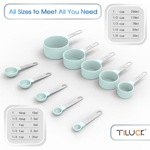 TILUCK Measuring Cups & Spoons Set, Stackable Cups and Spoons, Nesting Measure Cups with Stainless Steel Handle, Kitchen Gadgets for Cooking & Baking (Green) - color: Green