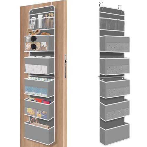 SpaceHacks 6-Tier Over The Door Organizer, Hanging Storage Organizer with Clear Window, 40lb Ultra Sturdy Large Capacity Room Organizer for Pantry Bathroom Nursery Closet Baby Essential (Grey) - color: Grey, size: 6-Tier