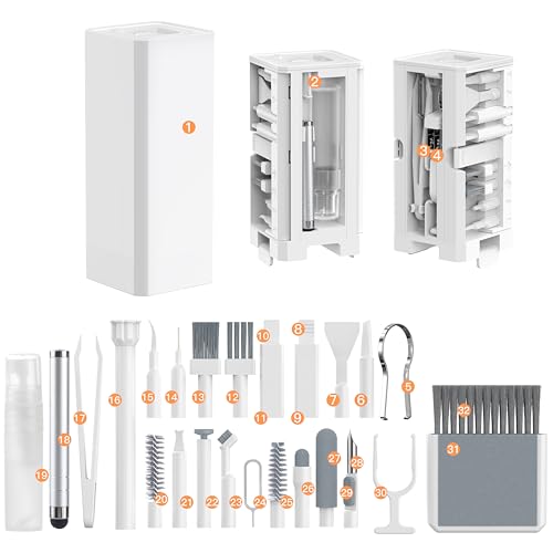 Keyboard Cleaning Kit Laptop Cleaner, 32-in-1 Computer Screen Cleaning Brush Tool, Multi-Function PC Electronic Cleaner Kit for iPad iPhone Pro, Earbuds, Camera Monitor(White) - color: White1