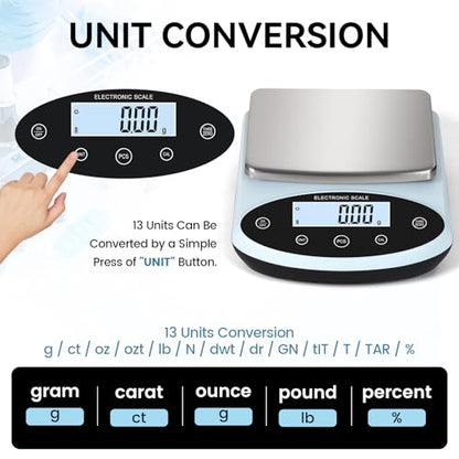 Analytical Balance 5000g x 0.01g Digital Gram Scale 0.01g Accuracy Precision Lab Scale 13 Unit High Precision Digital Scale for Laboratory, Jewelry Weighing