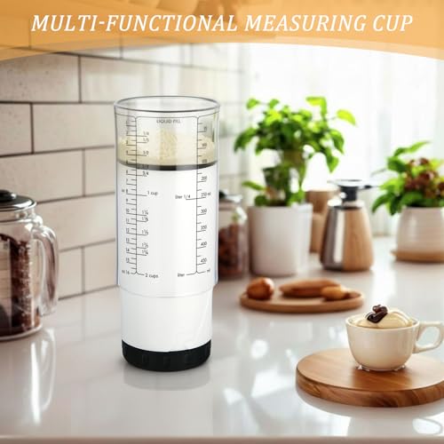 6 Pcs Adjustable Measuring Cups Set Includes 2 Cup Push up Measuring Cup and 5 Measurings Spoon for Peanut Butter 4 in 1 Liquid Dry Semi Solid Ingredient Home Cooking Tool - size: 2 cups