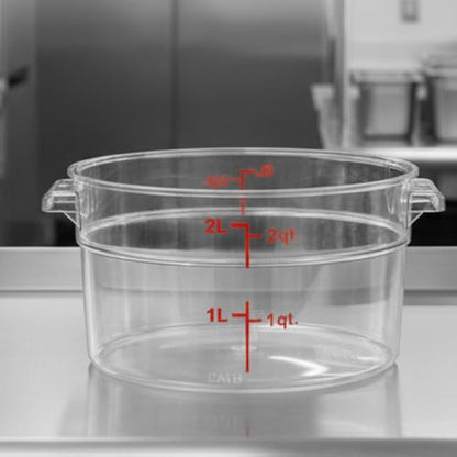 TrueCraftware- 2 Quart Clear Round Food Storage Container Polycarbonate- Commercial Reusable Food Container Canister with Measurement Markings for Meal Prep Pantry Kitchen - size: 2 Quart