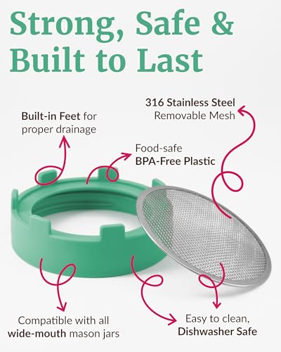 Elementi Sprouting Lids for Wide Mouth Mason Jars (Set of 2), Sprouting Jar Kit for Organic Sprouts, Alfalfa & Mung Bean Sprouts Grow Kit, 316 Stainless Steel Mesh Screen Strainer Lid (Mint) - color: Mint Green