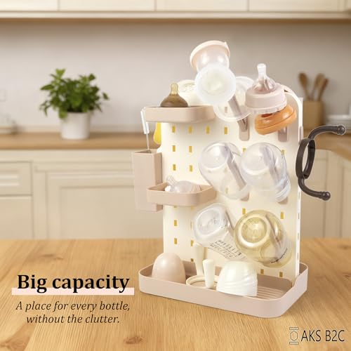 Baby Bottle Drying Rack Space Saving Countertop Vertical Rack with Brushes Holder (Pink) - color: Pink