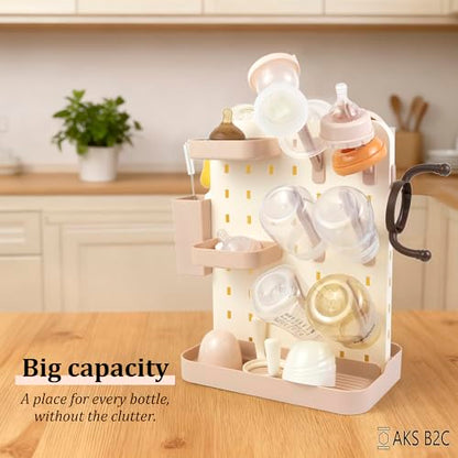 Baby Bottle Drying Rack Space Saving Countertop Vertical Rack with Brushes Holder (Pink) - color: Pink