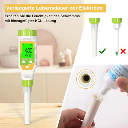 Digital pH Meter for Food Hot Sauce Canned foodpH Tester 0.01 Resolution High Accuracy Food pH Testerwith Backlit LCD Display and ATC for MEA