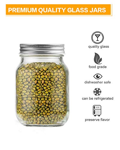 Rainforce 16 oz Mason Jars With Lids Regular Mouth 15 Pack-16oz Glass Jars with Silver Lids,Bulk Pint Clear Glass Jars For Meal Prep, Food Storage With 20 Labels - color: Silver