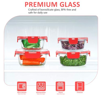 KOMUEE 24 Pieces Glass Food Storage Containers Set, Meal Prep Containers, BPA-Free Airtight Glass Storage Containers with lids, Freezer, Microwave and Oven Safe, Red - color: Red