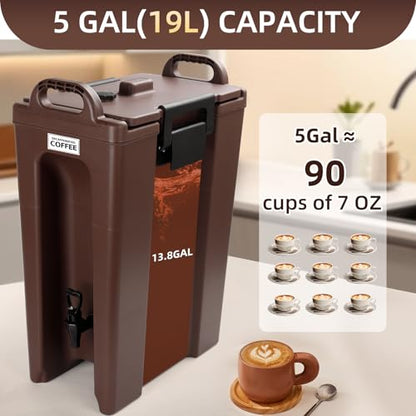 YUANHAO 5 Gallon Insulated Beverage Dispenser with Spigot | Commercial Hot & Cold Drink Dispenser for Coffee, Tea, Lemonade，7-Hour Temp Control, Ideal for Parties, Events & Office - size: 5 GAL