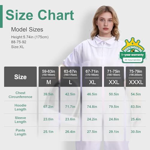 Beekeeping Suit for Men & Women – Full Body Sting Resistant Bee Suit with Detachable Veil, Breathable Cotton Blend & Goatskin Gloves for Beekeeping and Honey Harvesting (M for 4'11"-5'3") - size: M for 4'11"-5'3"