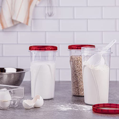PLASTICPRO 48 Ounce Twist Top Deli Containers Clear bottom With Red Top Twist on Lids Reusable, Stackable, Food Storage Freezer Container Pack of 4 - color: Red