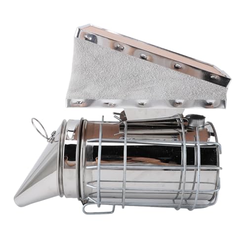 Stainless Steel Bee Smoker for Beekeeping with Heat, Lightweight Beekeeper Tool, Solid Wood, Stable Smoke, Easy to Carry, Calm Bees, Avoid Attacks, Excellent Airflow (Silver) - color: Silver