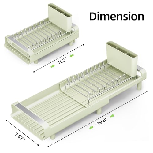 TOOLF Small Dish Drying Rack, Mini Expandable Compact Dish Rack, Slim Extendable Stainless Steel Dish Drainer for Kitchen Countertop, Space Saving Dish Strainer, Soft Celery Green - color: Soft Celery Green