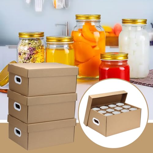5 Pcs Cardboard Mason Jar Storage Box for 32 oz Regular or Wide Mouth Jars Canning Boxes with Handles and Dividers, 12 Cells Mason Jar Organizer Canning Jar Storage Boxes