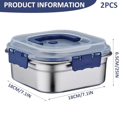 Stainless Steel Brining Container 1.8L, Airtight Marinade Container with Lid, Handle & Buckle, Oven Safe for Roasting, Brining, Meal Prep & Storing Tiered Trays Platters