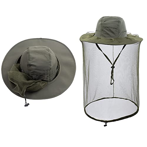 Bee Keeper Beekeeping Hat,Mosquito Net Mesh Mask,Face Covering Bug Fly | Nylon Polyester Foldable,Packable Head Crown Veil,Brim Outdoor Sun Protection,Costume Netting Bonnet Insect Comfortable - color: Army Green, size: Large