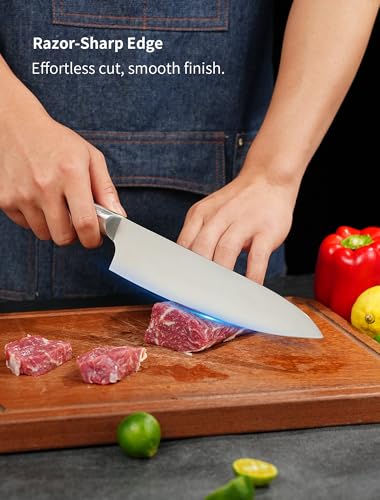 8 Inch Japanese Kitchen Knife – Professional Gyuto Chef Knife Made of 1.4116 German Steel, All-Steel Anti-Slip Handle, Razor Sharp Blade in Gift Box for Home & Restaurant - style: Japanese Chef Knife