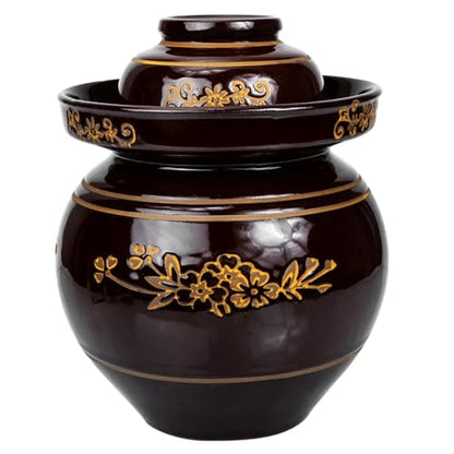 NUOBESTY Traditional Ceramic Pickle Jar 5.5lb Thickened Fermentation Crock Sealed Vegetable Sauerkraut Storage Jar with Retro Pattern for Home Kitchen Use Random Color
