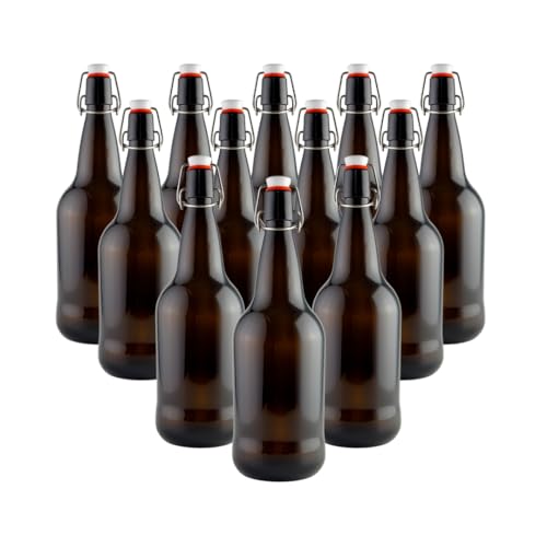 FastRack Swing Top Bottles | 33 oz – Pack of 12 | Amber Flip Top Glass Bottles for Home Brewing, Carbonated Drinks, Kombucha, Fermentation, Water | Food Grade – ECO Friendly