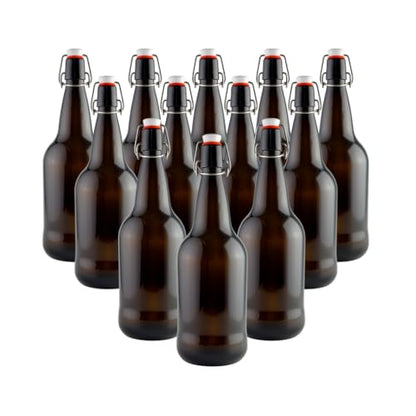 FastRack Swing Top Bottles | 33 oz – Pack of 12 | Amber Flip Top Glass Bottles for Home Brewing, Carbonated Drinks, Kombucha, Fermentation, Water | Food Grade – ECO Friendly