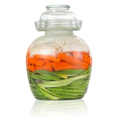 Kimchi Containers, Pickle Container 2.5 L Food Grade Fermentation Jar Traditional Kimchi Containers with Bowl Cap Transparent Glass Jar with Lid Fermentation Kit for Pickling Sauerkraut - color: 2.5l