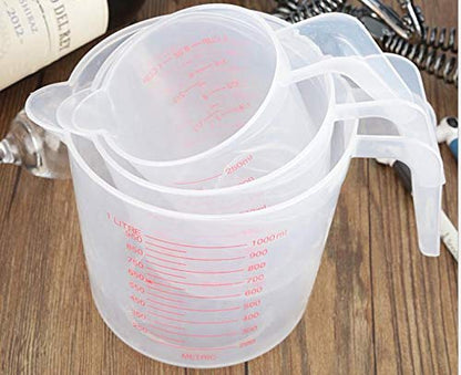 MIZORLIE Plastic Measuring Cup Set,3Pcs BPA Free Plastic Clear Heat-resistant with Angled Grip and Spout Stackable Liquid Measuring Cup for Kitchen Use