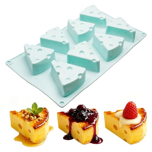 Cheese Shape Silicone Mold 6-Cavity for Baking and Desserts | 11.54 x 6.69 in Size, Non-Stick Release, Cheesecake & Soap Use, Reusable Silicone, 3D Cheese Design - color: Mint Green-QY372