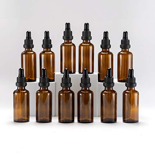 YIZHAO Amber Glass Dropper Bottle 2oz, Tincture Bottles with Glass Dropper, for Essential Oils, Aromatherapy, Cosmetic, Laboratory, Pharmacy, Liquids, Travel –12 Pcs - color: Amber, size: 50ml-12