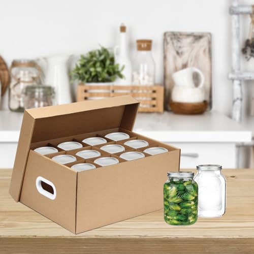5 Pcs Cardboard Mason Jar Storage Box for 32 oz Regular or Wide Mouth Jars Canning Boxes with Handles and Dividers, 12 Cells Mason Jar Organizer Canning Jar Storage Boxes