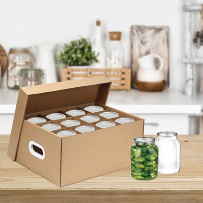5 Pcs Cardboard Mason Jar Storage Box for 32 oz Regular or Wide Mouth Jars Canning Boxes with Handles and Dividers, 12 Cells Mason Jar Organizer Canning Jar Storage Boxes