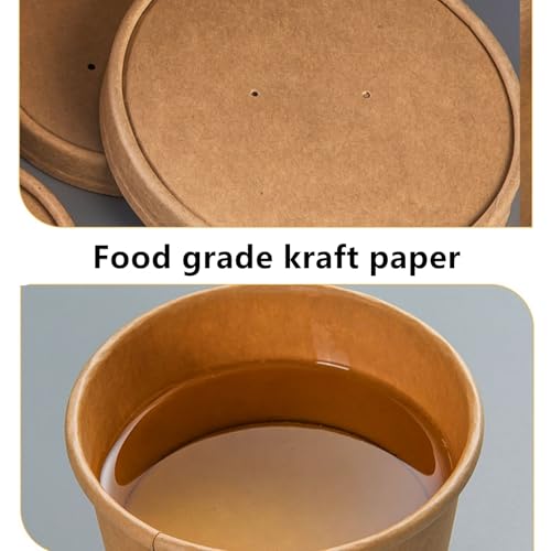 60 Pack 12 oz Kraft Paper Soup Containers with Lids, Disposable Ice Cream Cups, Microwave and Freezer Safe To Go Food Storage Bowls for Parties, Christmas, Takeout, Picnics