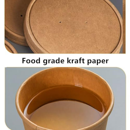 60 Pack 12 oz Kraft Paper Soup Containers with Lids, Disposable Ice Cream Cups, Microwave and Freezer Safe To Go Food Storage Bowls for Parties, Christmas, Takeout, Picnics