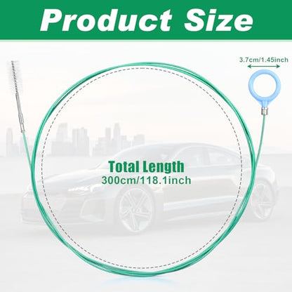 Auto Sunroof Drain Cleaning Tool,118Inch Long Pipe Cleaner for Car,Flexible Tube Cleaning Brush with 2Pcs 7.9inch Cleaning Brush Skinny Pipe Drain Dredge Cleaning Tool for Car Sunroof Wiper Drain Hole - size: 3m