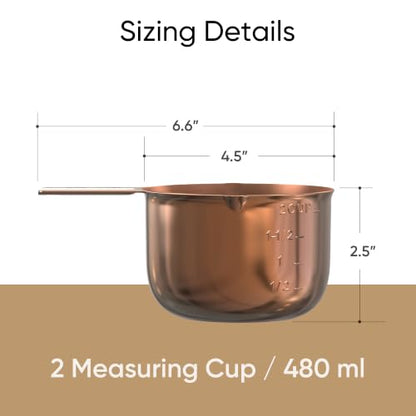 Color Up 2 Cup Measuring Cup, 480ml Copper Stainless Steel Metal Measuring Scoop, Easy-Pour Spouts, Engraved Markings, for Dry & Liquid Ingredients - size: 2 Cup (480 ml) Copper