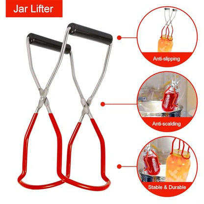 7 Pieces Canning Supplies Kit, Red | Stainless Steel Canning Tools Set, Includes Steamer Rack, Funnel, Jar Lifter, Wrench, Tongs, Lid Lifter, Bubble Remover - color: Red