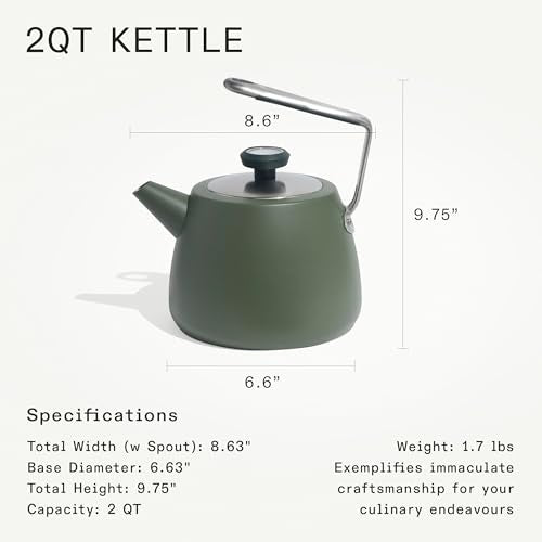 Made In Cookware - 2 QT Kettle - Willow Green - Stainless Steel - With Built-In Temperature Gauge - Includes Handle Sleeve - Induction Compatible - color: Willow Green