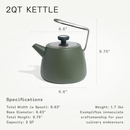 Made In Cookware - 2 QT Kettle - Willow Green - Stainless Steel - With Built-In Temperature Gauge - Includes Handle Sleeve - Induction Compatible - color: Willow Green