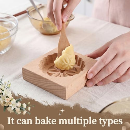 Hushee Flower Butter Mold Decorative Butter Press Wooden Mold for Homemade Cutter Wood Kitchen Accessory & Table for Baking DIY Dairy Making Supplies - style: Flower